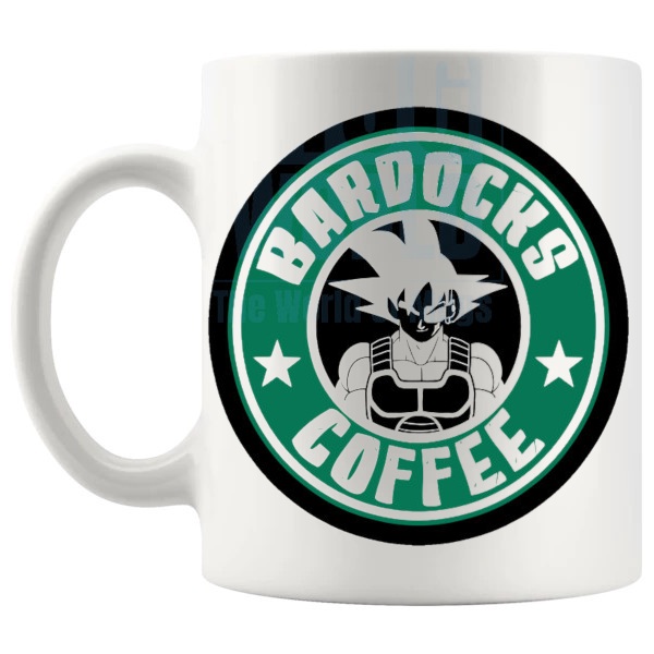 Bardock's Coffee Design 2 Mug fan inspired coffee lover gift shown with handle on the left