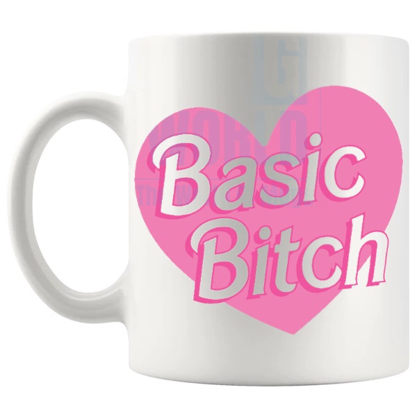 Basic Bitch Mug funny rude gift for friends shown with handle on the left
