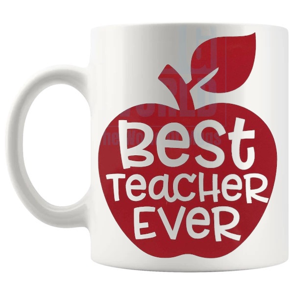 Best Teacher Ever Mug classic teacher thank you gift shown with handle on the left