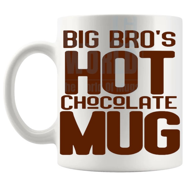 Big Bro's Hot Chocolate Mug cosy gift for big brother shown with handle on the left