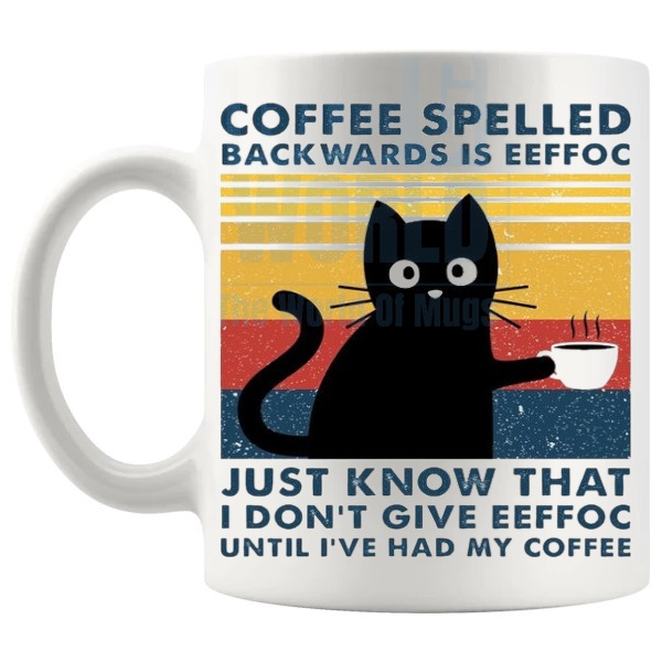 Coffee Spelled Backwards Is EEFFOC Design 2 Mug funny EEFFOC coffee lover gift shown with handle on the left