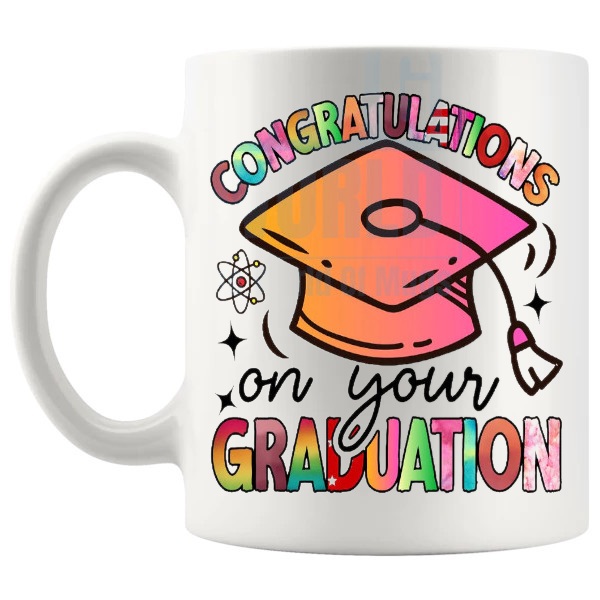 Congrats On Your Graduation Mug gift for graduates shown with handle on the left
