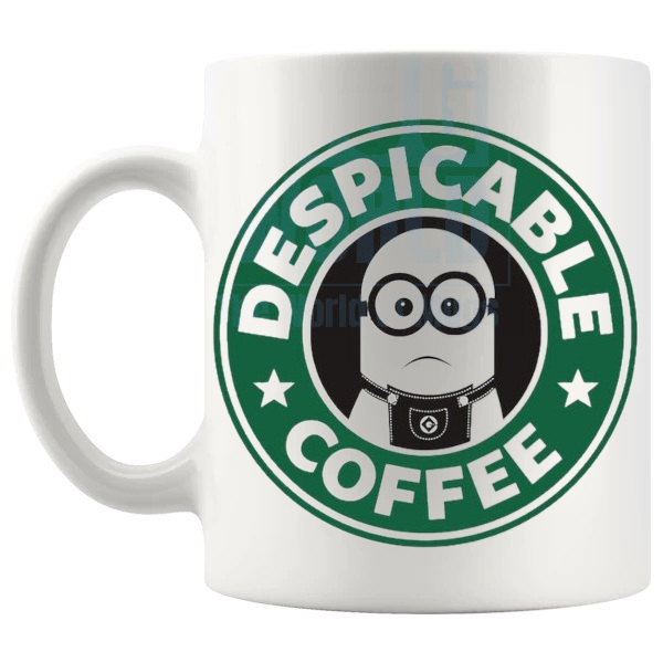 Despicable Coffee Mug fan inspired coffee lover gift shown with handle on the left