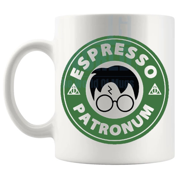 Espresso Patronum Mug fan inspired coffee lover gift shown with handle on the left