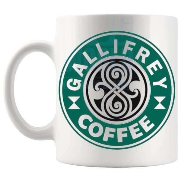 Gallifrey Coffee Mug fan inspired coffee lover gift shown with handle on the left