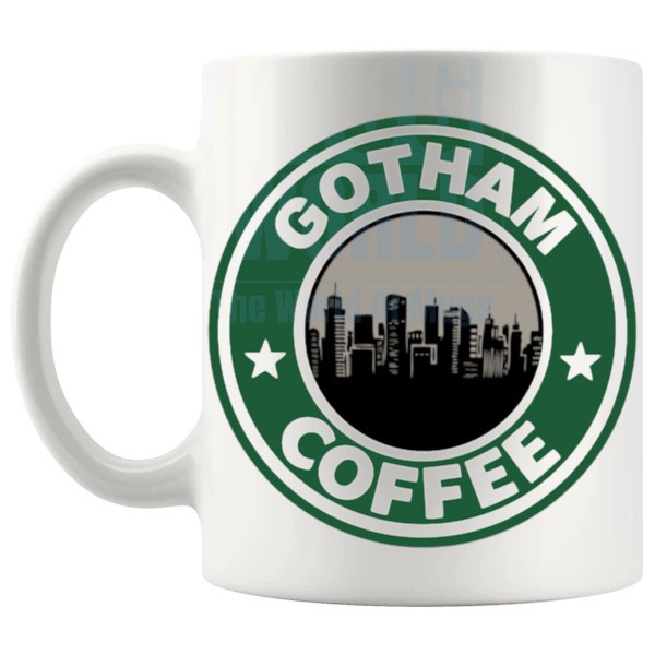 Gotham Coffee Mug fan inspired coffee lover gift shown with handle on the left