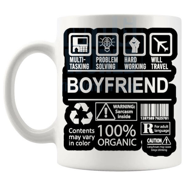 Hard Working Boyfriend Mug funny gift for him shown with handle on the left