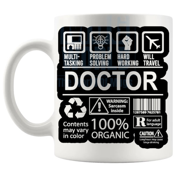 Hard Working Doctor Mug shown with handle on the left