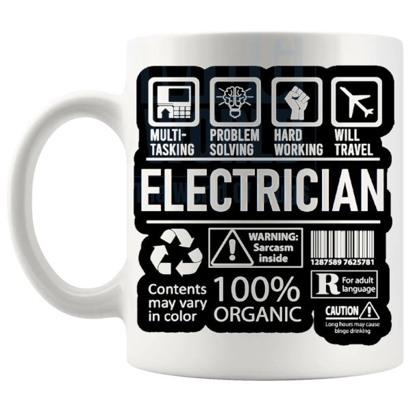 Hard Working Electrician Mug shown with handle on the left