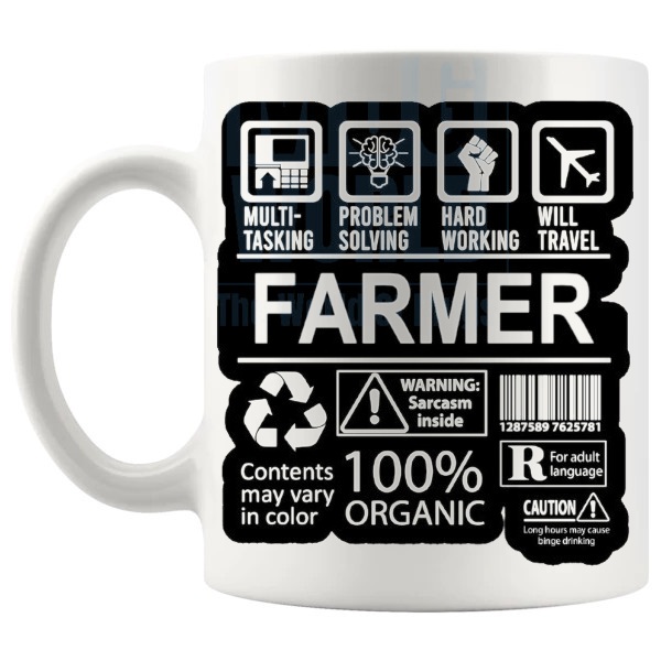 Hard Working Farmer Mug shown with handle on the left