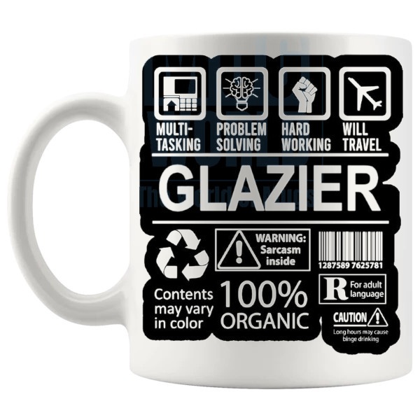 Hard Working Glazier Mug gift for a glazier shown with handle on the left