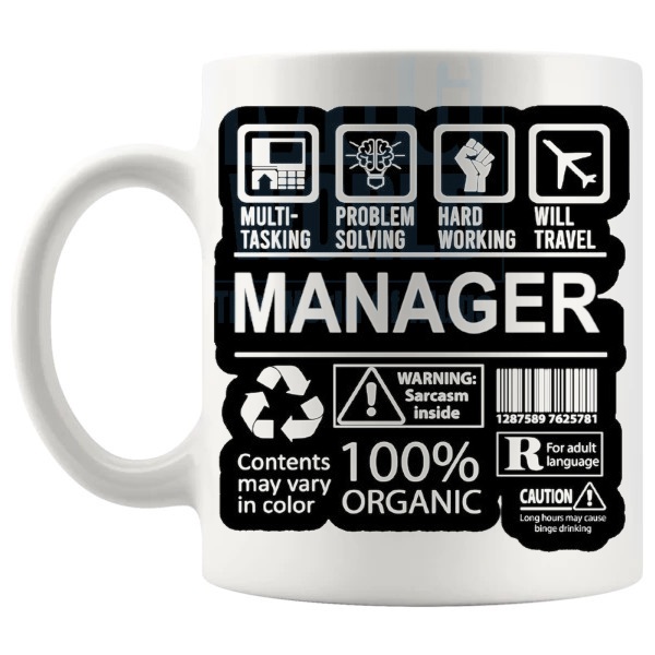 Hard Working Manager Mug work gift for a manager shown with handle on the left