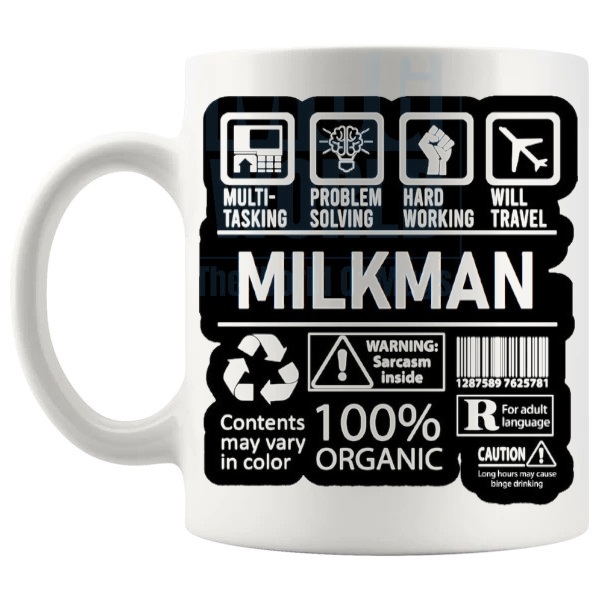 Hard Working Milkman Mug gift for a milkman shown with handle on the left