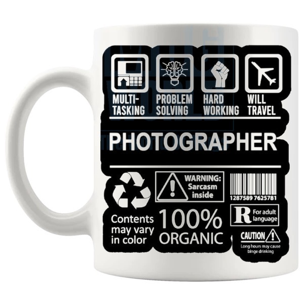 Hard Working Photographer Mug gift for a photographer shown with handle on the left