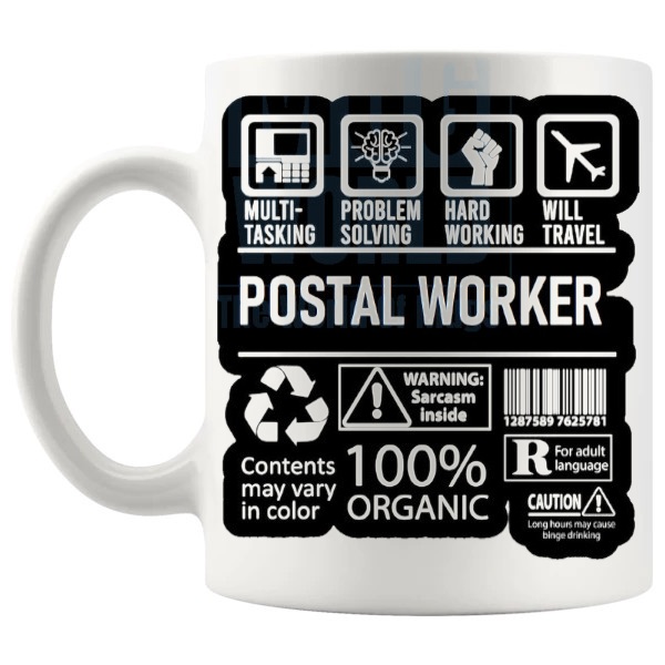 Hard Working Postal Worker Mug gift for a postal worker shown with handle on the left