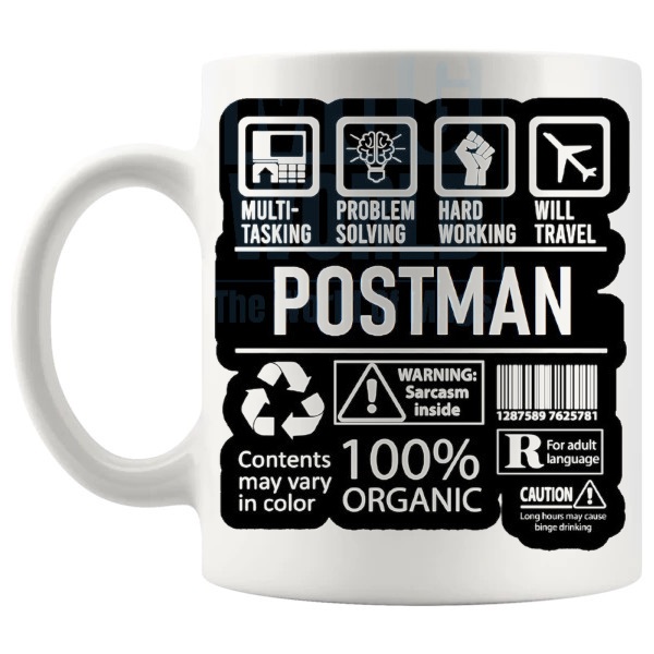 Hard Working Postman Mug gift for a postman shown with handle on the left
