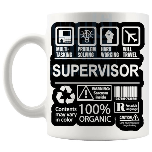 Hard Working Supervisor Mug workplace gift for a supervisor shown with handle on the left