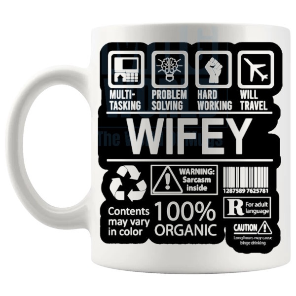 Hard Working Wifey Mug gift for a busy wife or partner shown with handle on the left