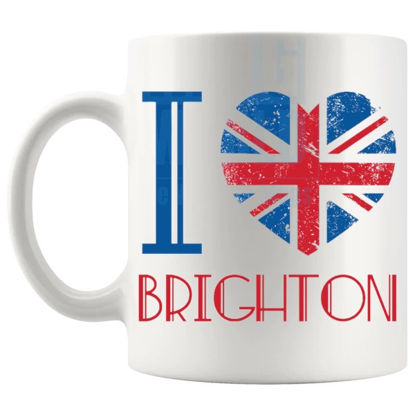 I Love Brighton Mug local pride gift for anyone who loves Brighton shown with handle on the left