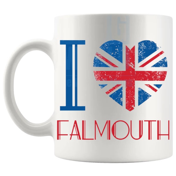 I LOVE FALMOUTH MUG left handle