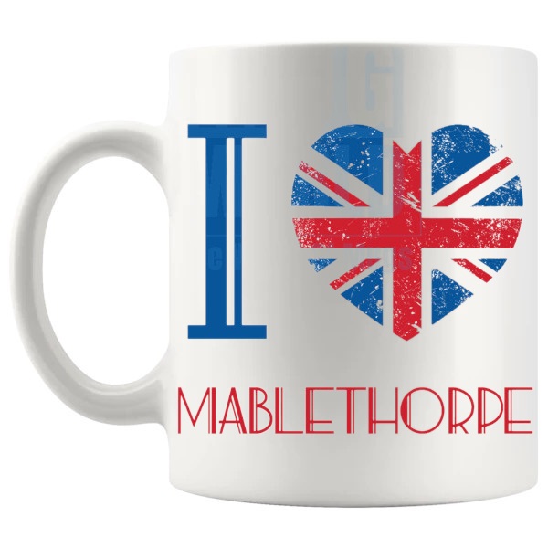 I Love Mablethorpe Mug local pride gift for anyone who loves Mablethorpe shown with handle on the left