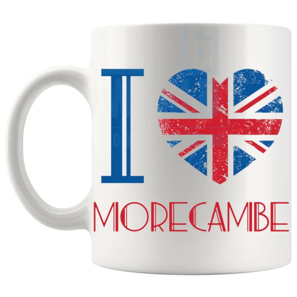 I LOVE MORECOMBE MUG left handle