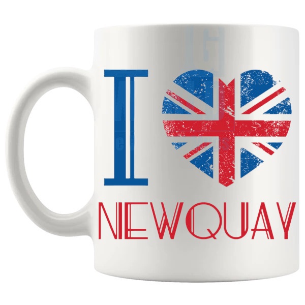 I Love Newquay Mug local pride gift for anyone who loves Newquay shown with handle on the left