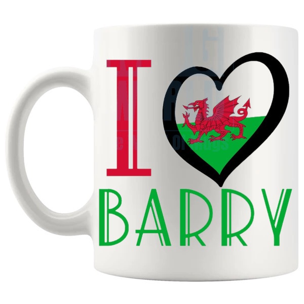 I Love Barry Mug shown with handle on the left