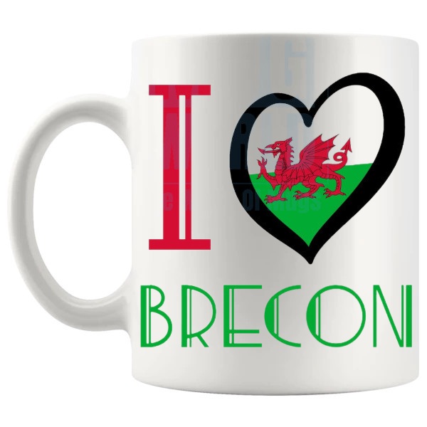 I Love Brecon Mug shown with handle on the left