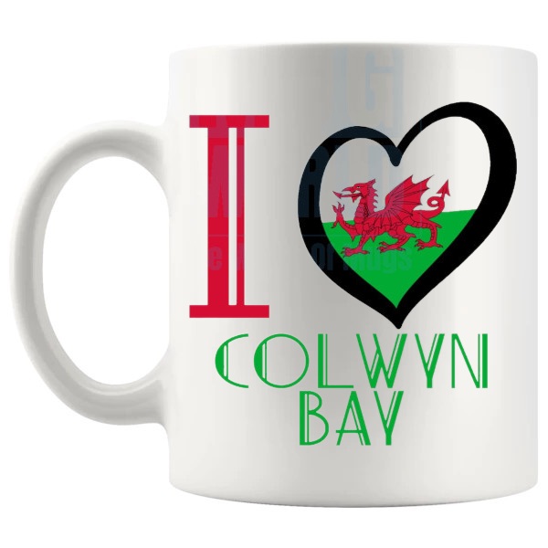 I Love Colwyn Bay Mug shown with handle on the left