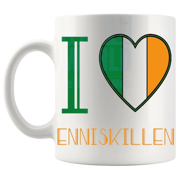 I Love Enniskillen Mug Irish place-name gift for Enniskillen fans shown with handle on the left