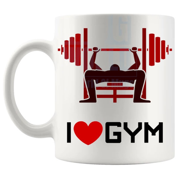 I Love Gym Mug v2 shown with handle on the left