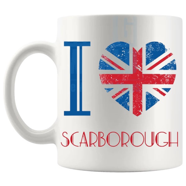 I Love Scarborough Mug local pride gift for anyone who loves Scarborough shown with handle on the left