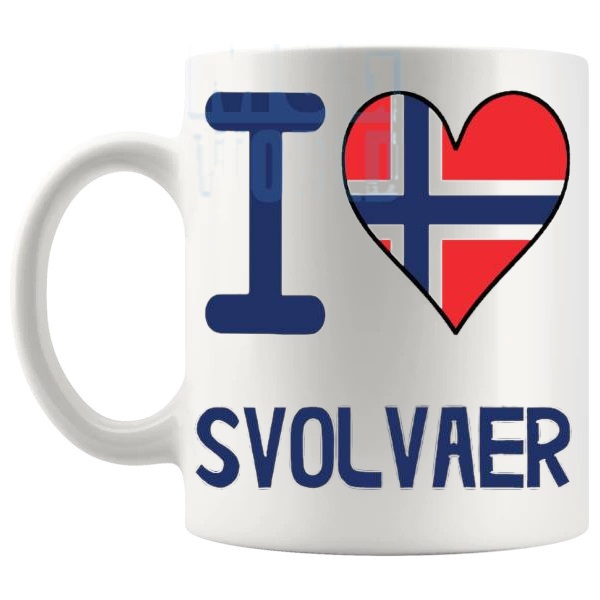 I Love Svolvaer Mug travel gift mug for anyone who loves Svolvaer shown with handle on the left