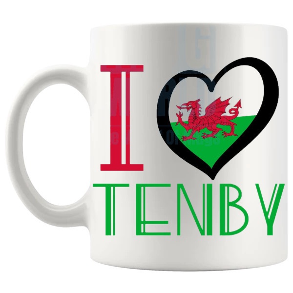 I Love Tenby Mug shown with handle on the left