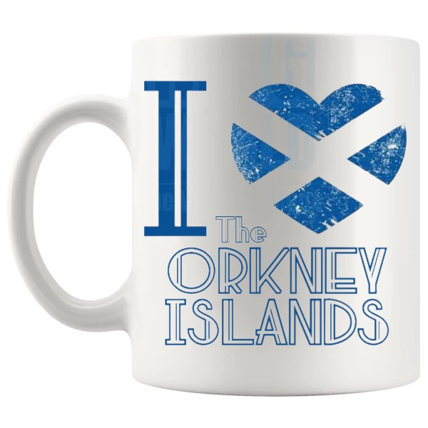 I Love The Orkney Islands Mug shown with handle on the left