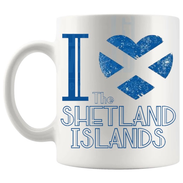 I Love The Shetland Islands Mug shown with handle on the left