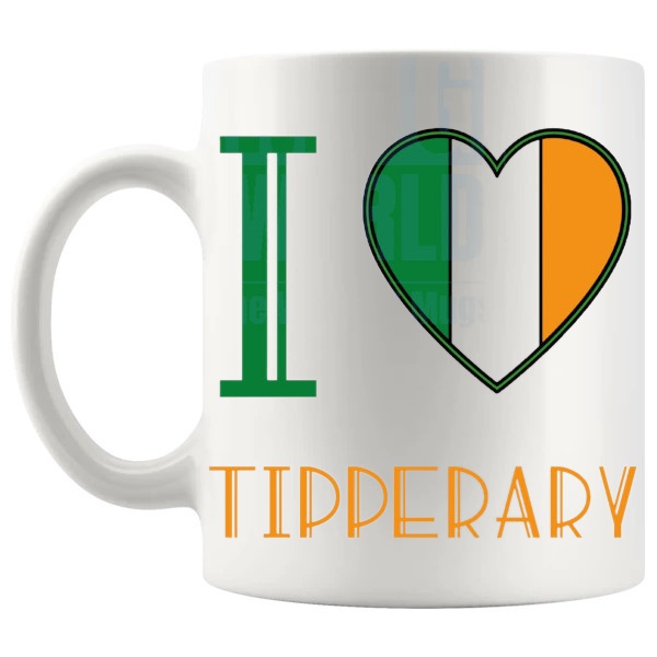 I Love Tipperary Mug Irish place-name gift for Tipperary fans shown with handle on the left