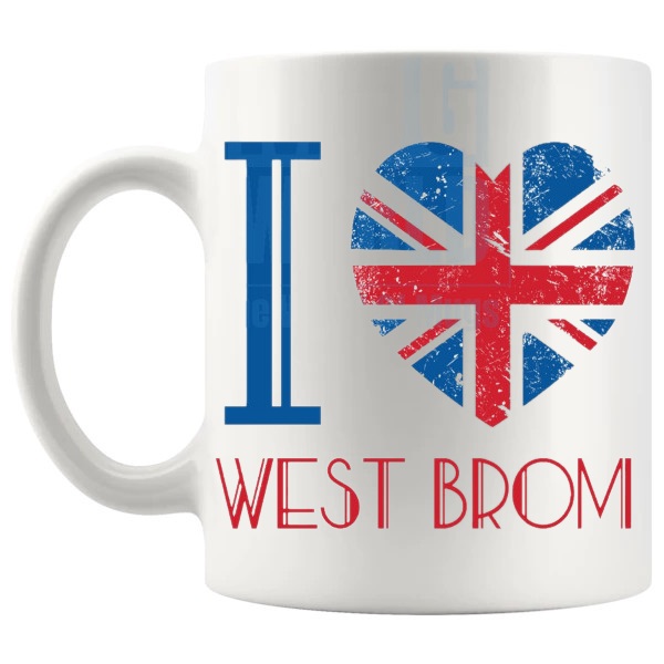 I Love West Brom Mug local pride gift for anyone who loves West Brom shown with handle on the left
