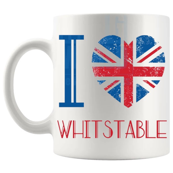 I Love Whitstable Mug local pride gift for anyone who loves Whitstable shown with handle on the left
