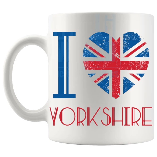 I Love Yorkshire Mug local pride gift for anyone who loves Yorkshire shown with handle on the left