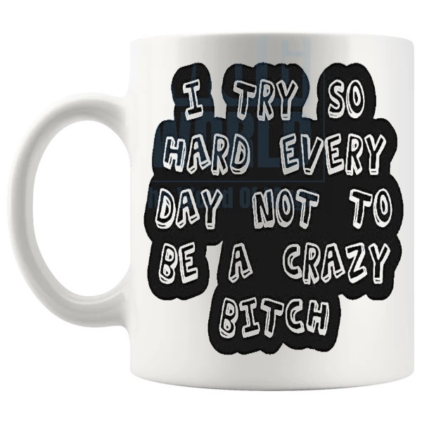 I Try So Hard Everyday Mug In Black funny rude sarcastic gift shown with handle on the left