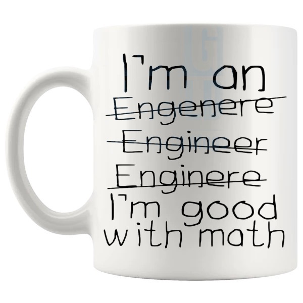I'm Good With Math Mug funny maths and engineer gift shown with handle on the left