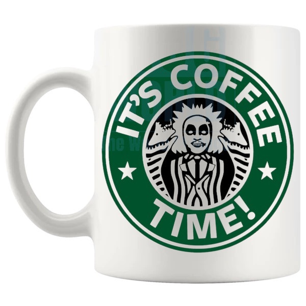 It's Coffee Time Mug fan inspired coffee lover gift shown with handle on the left