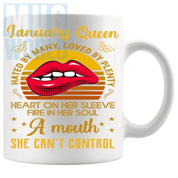 January Queen Birthday Mug funny birth month gift for her with red lips design