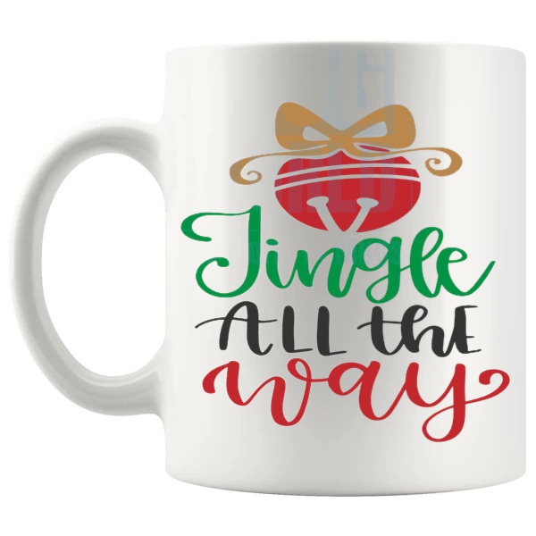 Jingle All The Way Mug festive christmas gift design on a white mug shown with handle on the left