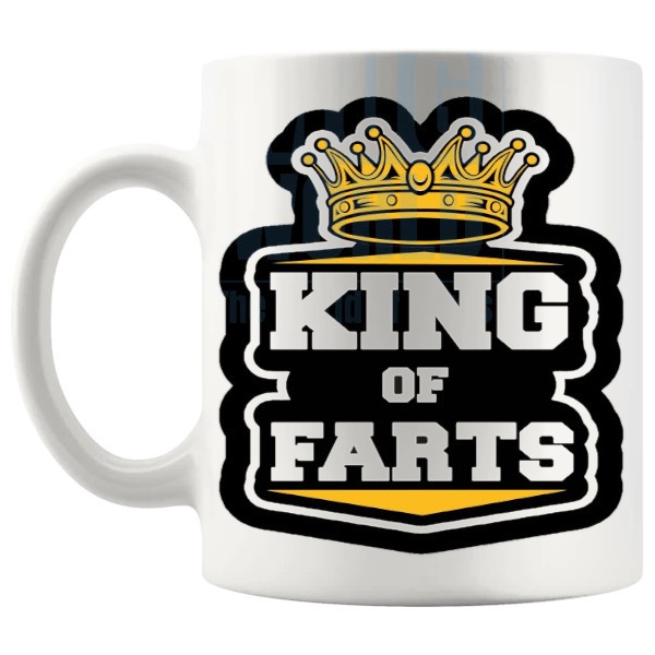 King Of Farts Mug Design 2 funny rude fart humour gift shown with handle on the left