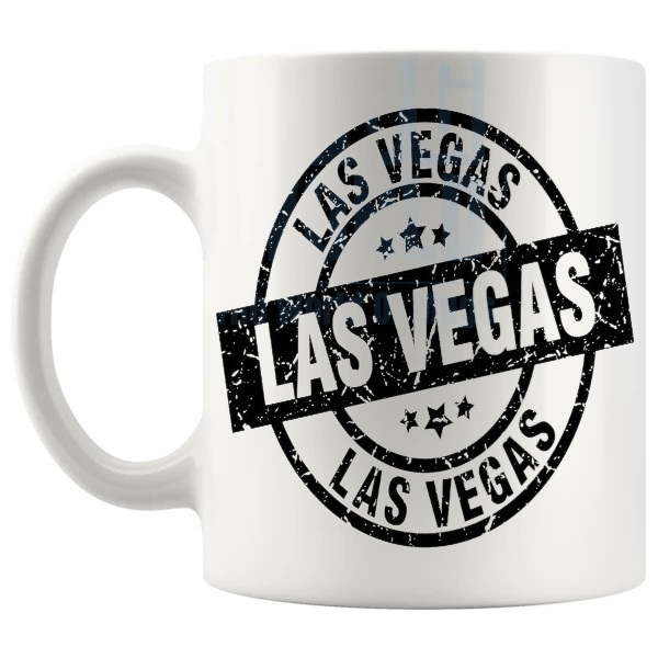 Las Vegas Mug travel gift for anyone with a connection to Las Vegas shown with handle on the left