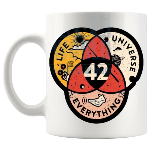 Life The Universe And Everything Mug shown with handle on the left