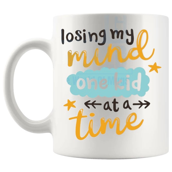 Losing My Mind One Kid At A Time Mug losing-my-mind parenting joke gift for mom or parent shown with handle on the left